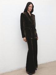 Mango Brown Velvet Flared Suit Trousers - Image 1 of 6