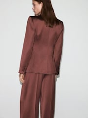 Mango Brown Lapel Double Breasted Satin Blazer - Image 4 of 7