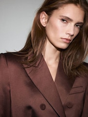 Mango Brown Lapel Double Breasted Satin Blazer - Image 5 of 7