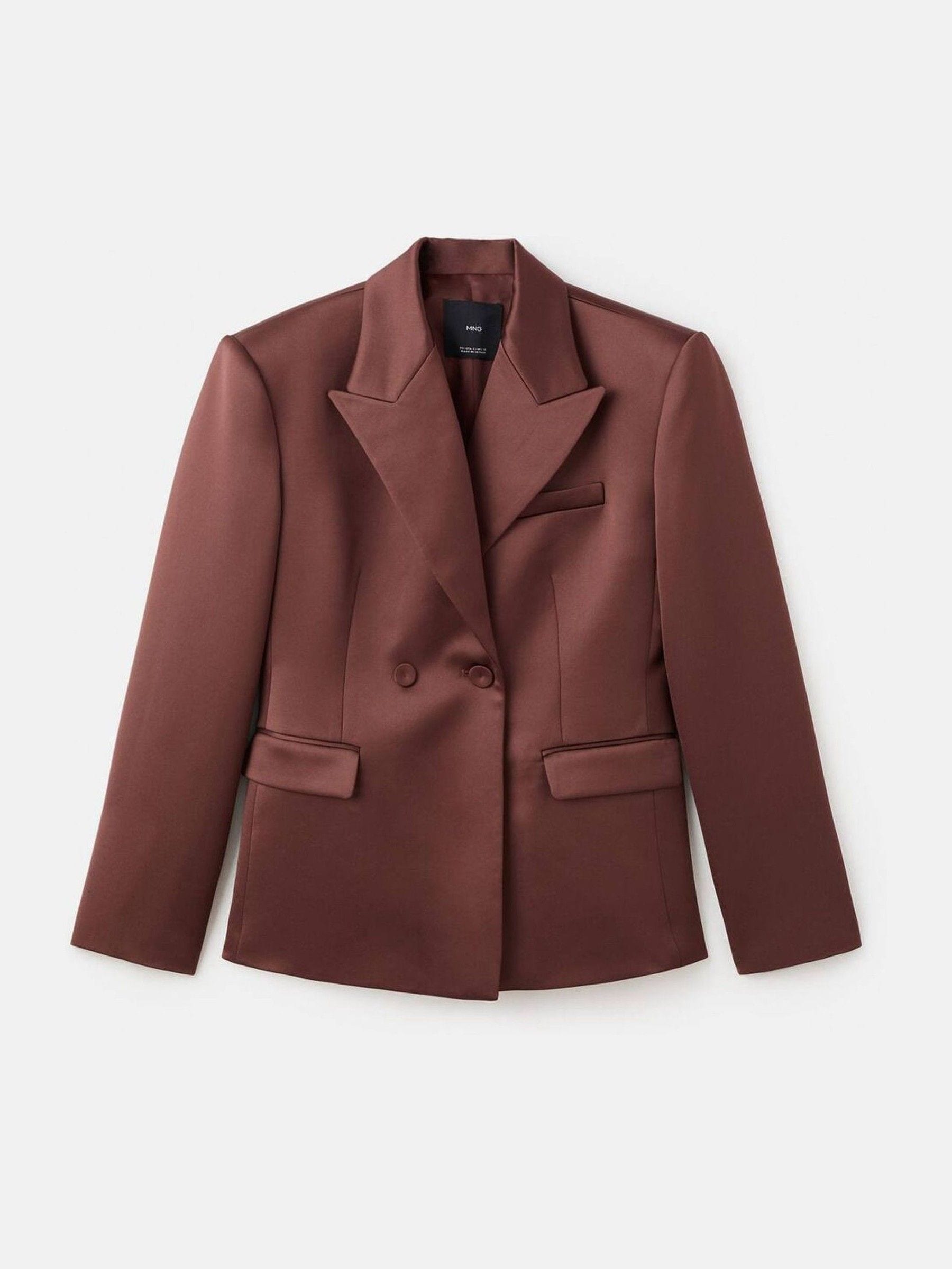 Buy Mango Brown Lapel Double Breasted Satin Blazer from the Next
