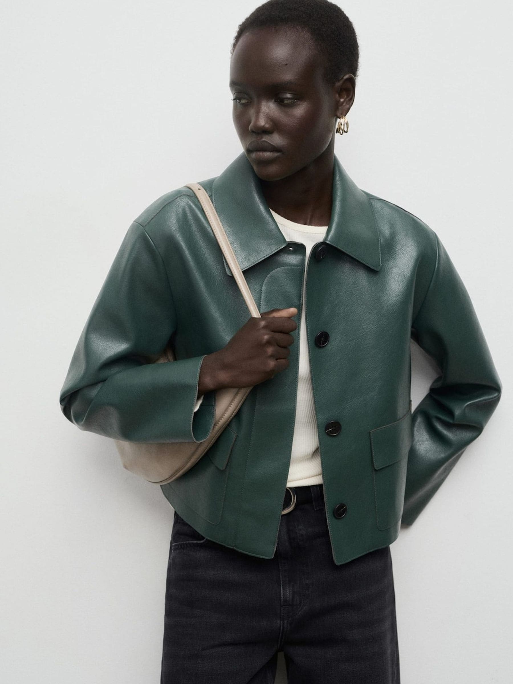 Buy Mango Green Leather Look Jacket With Buttons from the Next UK