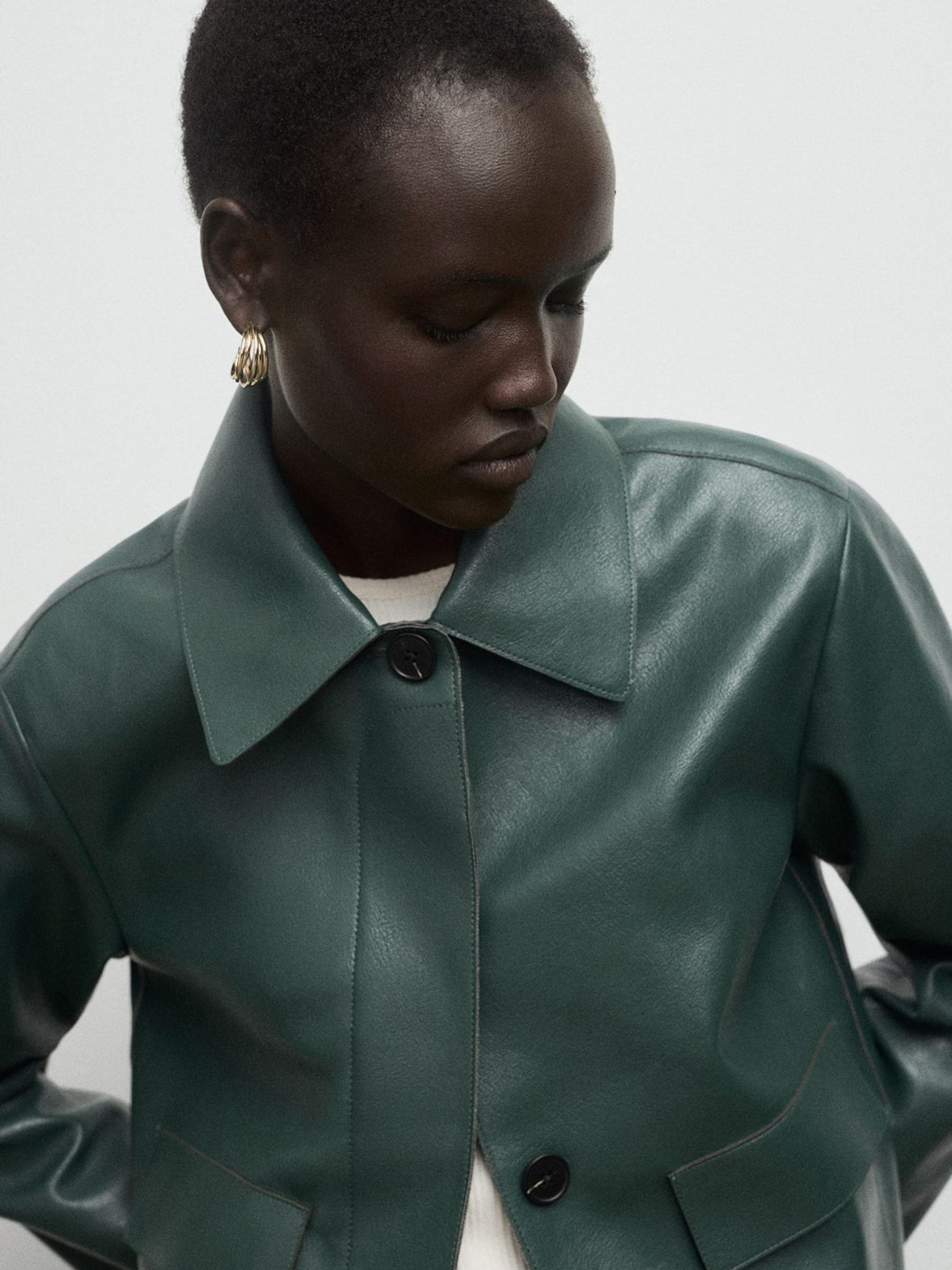 Buy Mango Green Leather Look Jacket With Buttons from the Next UK