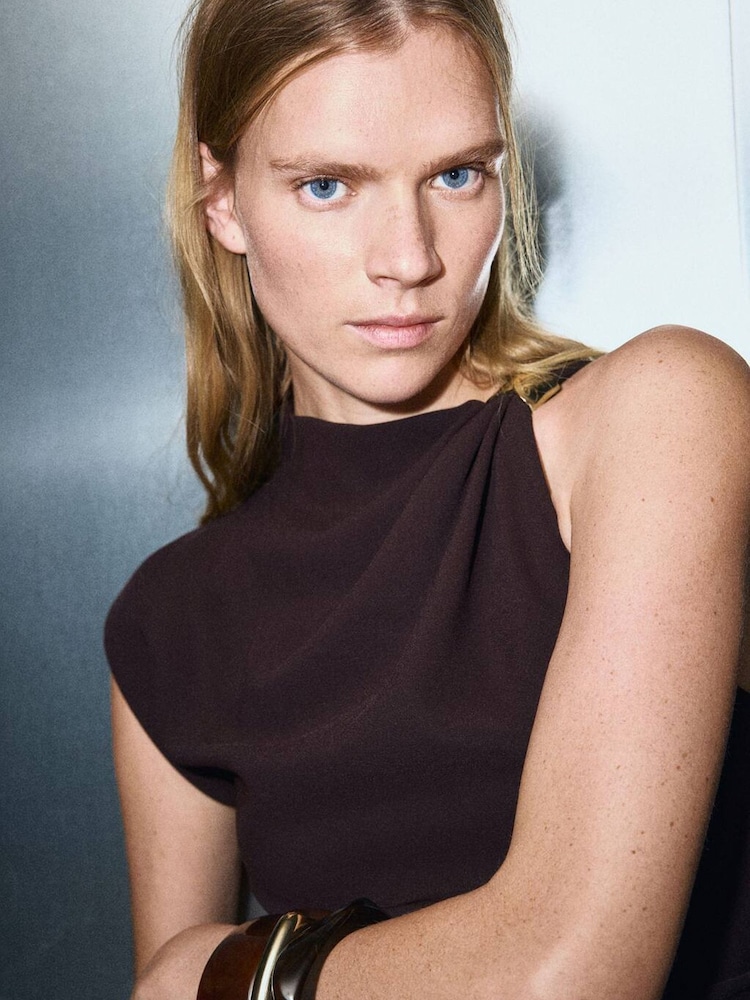 Mango Brown Gold Hardwear Detailed Gathered Top - Image 1 of 6