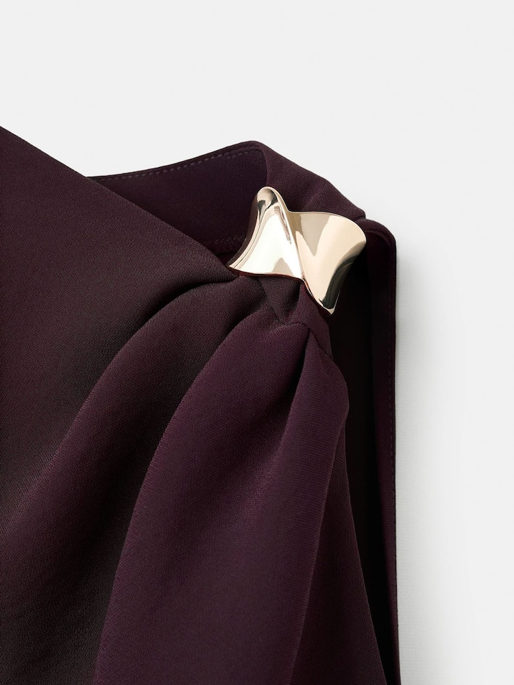 Mango Brown Gold Hardwear Detailed Gathered Top - Image 6 of 6