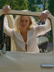 Abercrombie & Fitch White Long Sleeve Tie Front Blouse - Image 2 of 7