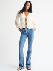 Abercrombie & Fitch White Long Sleeve Tie Front Blouse - Image 3 of 7