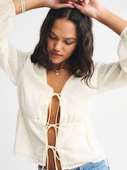 Abercrombie & Fitch White Long Sleeve Tie Front Blouse - Image 4 of 7
