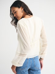 Abercrombie & Fitch White Long Sleeve Tie Front Blouse - Image 6 of 7