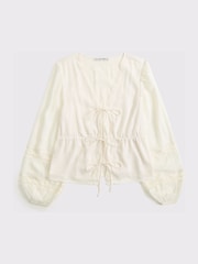 Abercrombie & Fitch White Long Sleeve Tie Front Blouse - Image 7 of 7