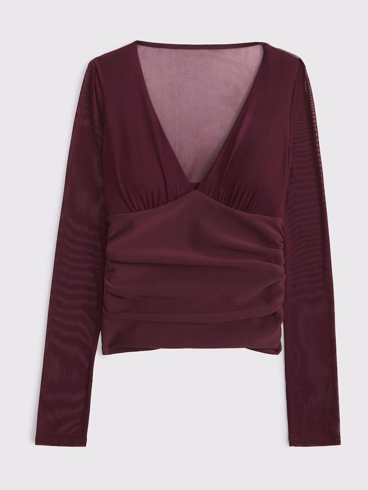 Abercrombie & Fitch Purple Long Sleeve Bra Free Plunge Top - Image 1 of 1