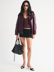 Abercrombie & Fitch Purple Long Sleeve Bra Free Plunge Top - Image 2 of 5