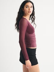 Abercrombie & Fitch Purple Long Sleeve Bra Free Plunge Top - Image 3 of 5