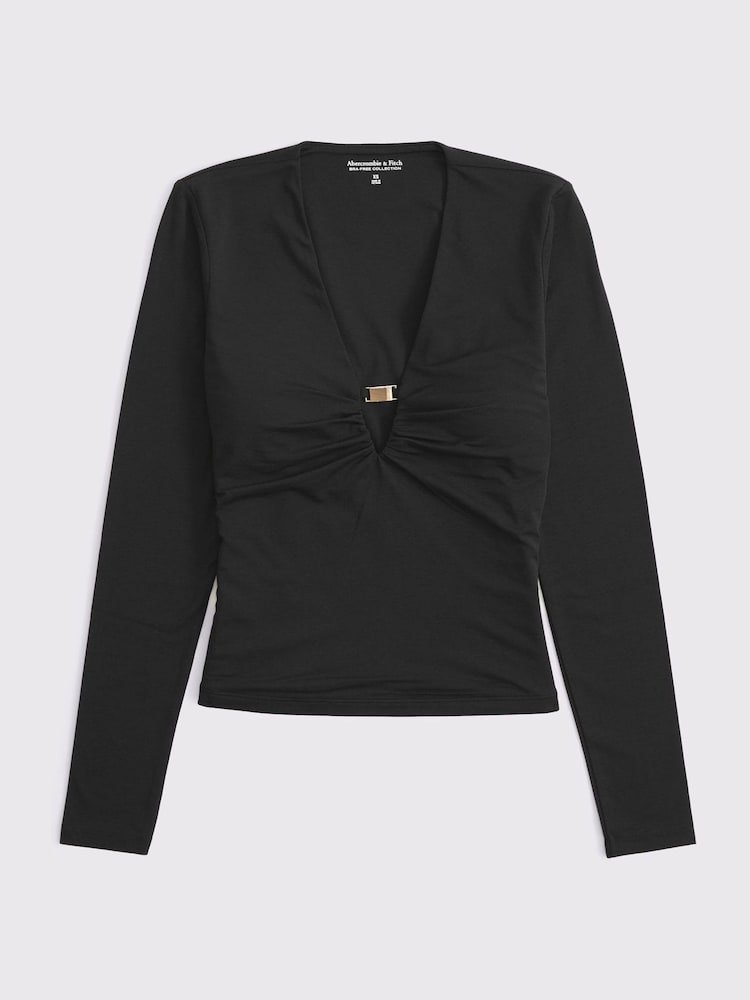 Abercrombie & Fitch Long Sleeve V-Neck Front Hardware Top - Bild 5 von 5