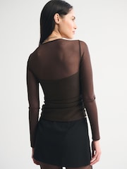 Abercrombie & Fitch Brown Long Sleeve Bra Free Plunge Top - Image 2 of 6