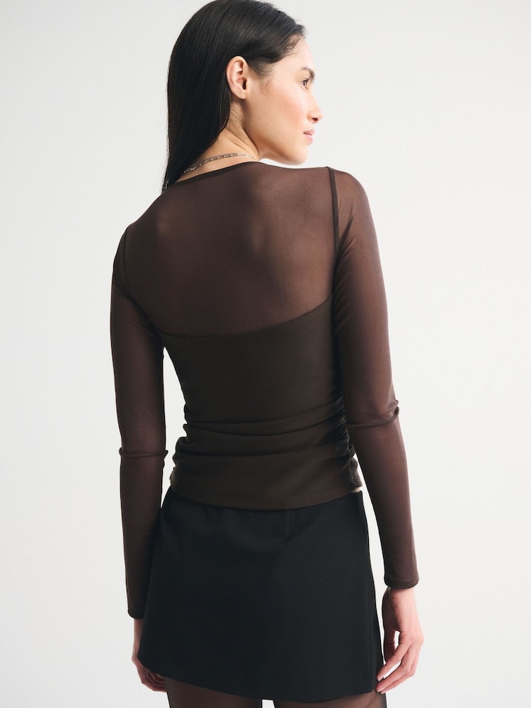 Abercrombie & Fitch Brown Long Sleeve Bra Free Plunge Top - Image 2 of 6