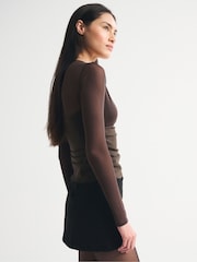 Abercrombie & Fitch Brown Long Sleeve Bra Free Plunge Top - Image 3 of 6