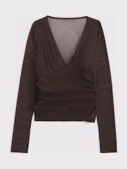 Abercrombie & Fitch Brown Long Sleeve Bra Free Plunge Top - Image 6 of 6