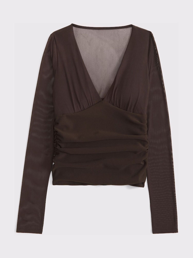 Abercrombie & Fitch Brown Long Sleeve Bra Free Plunge Top - Image 6 of 6