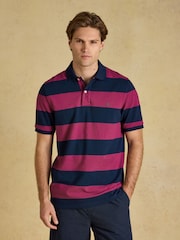 Joules Woody Pink & Navy Striped Cotton Pique Polo Shirt - Image 1 of 8