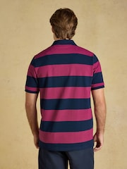 Joules Woody Pink & Navy Striped Cotton Pique Polo Shirt - Image 2 of 8