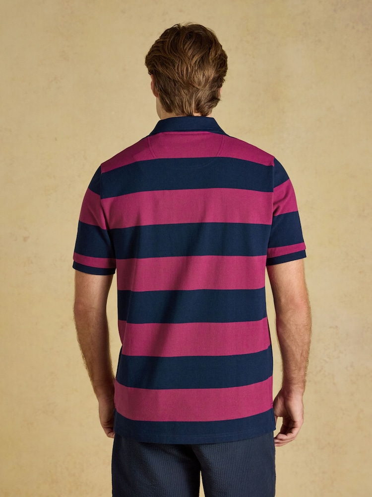 Joules Woody Pink & Navy Striped Cotton Pique Polo Shirt - Image 2 of 8