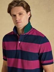 Joules Woody Pink & Navy Striped Cotton Pique Polo Shirt - Image 4 of 8