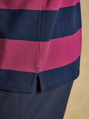 Joules Woody Pink & Navy Striped Cotton Pique Polo Shirt - Image 5 of 8