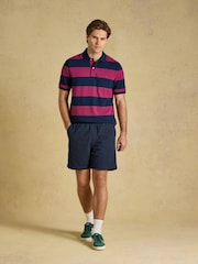 Joules Woody Pink & Navy Striped Cotton Pique Polo Shirt - Image 6 of 8