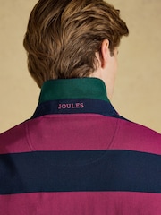 Joules Woody Pink & Navy Striped Cotton Pique Polo Shirt - Image 7 of 8