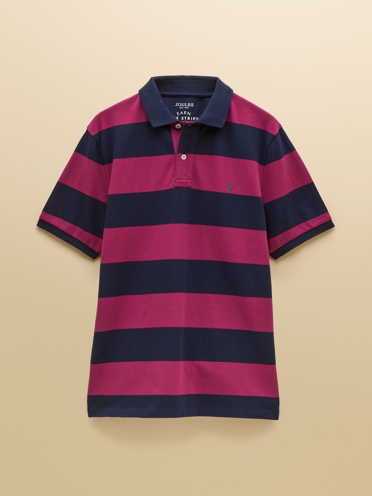 Joules Woody Pink & Navy Striped Cotton Pique Polo Shirt - Image 8 of 8