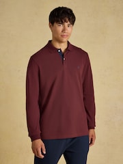 Joules Burgundy Red Long Sleeve Cotton Pique Polo Shirt - Image 1 of 8