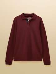 Joules Burgundy Red Long Sleeve Cotton Pique Polo Shirt - Image 8 of 8