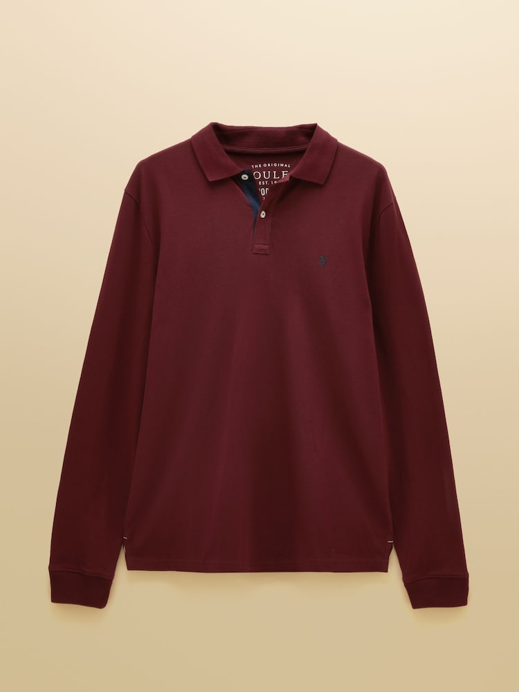 Joules Burgundy Red Long Sleeve Cotton Pique Polo Shirt - Image 8 of 8 Joules Burgundy Red Long Sleeve Cotton Pique Polo Shirt - Image 8 of 8
