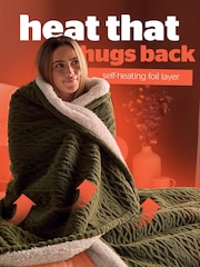 Silentnight Olive Heat Genie Cable Knit Giant Heated Blanket - Image 2 of 9