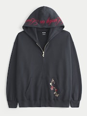 Hollister Graphic Boyfriend Full Zip Black Hoodie - Image 1 of 3