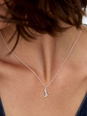 Oliver Bonas Silver Tone Cowboy Boot Charm Pendant Necklace - Image 4 of 4