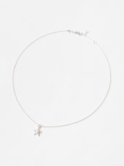 Oliver Bonas Silver Tone Arista Engraved Star Charm with Pearl Inlay Pendant Necklace - Image 2 of 4