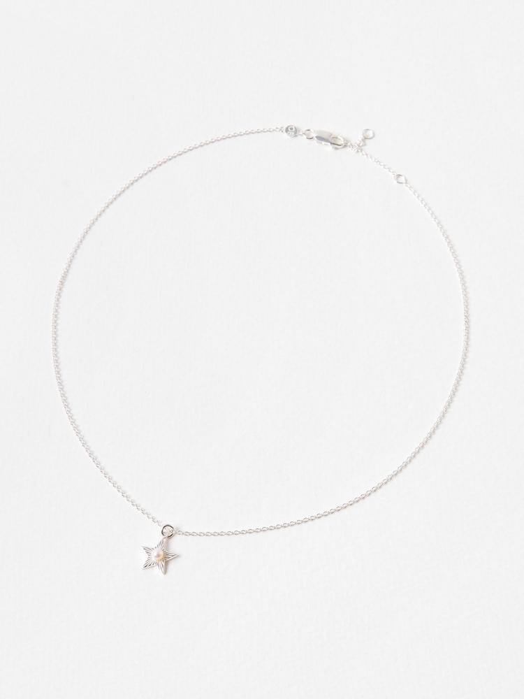 Oliver Bonas Silver Tone Arista Engraved Star Charm with Pearl Inlay Pendant Necklace - Image 2 of 4