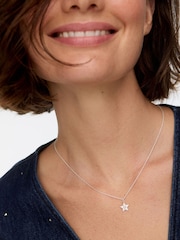 Oliver Bonas Silver Tone Arista Engraved Star Charm with Pearl Inlay Pendant Necklace - Image 4 of 4