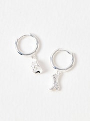 Oliver Bonas Silver Tone Dakota Cowboy Hat & Boot Charm Mismatched Hoop Drop Earrings - Image 4 of 5