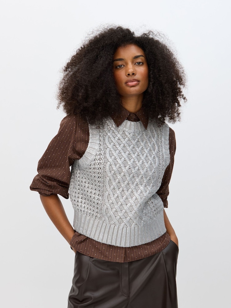 Oliver Bonas Silver Cable Knit Chunky Tank Top - Image 6 of 6 Oliver Bonas Silver Cable Knit Chunky Tank Top - Image 6 of 6