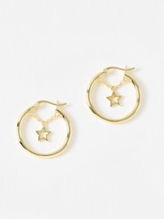 Oliver Bonas Gold Tone Ashi Star Charm & Chain Hoop Earrings - Image 1 of 4