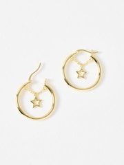 Oliver Bonas Gold Tone Ashi Star Charm & Chain Hoop Earrings - Image 2 of 4