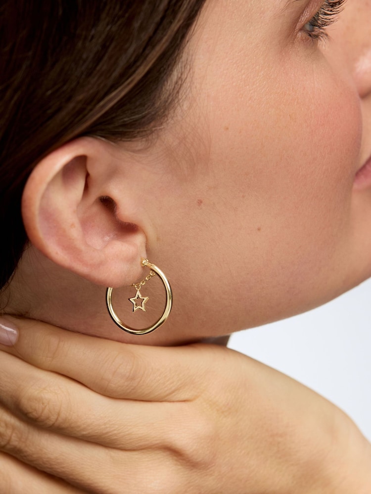 Oliver Bonas Gold Tone Ashi Star Charm & Chain Hoop Earrings - Image 4 of 4