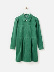 Oliver Bonas Green Corduroy Zip Up Mini Shirt Dress - Image 3 of 8