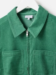 Oliver Bonas Green Corduroy Zip Up Mini Shirt Dress - Image 5 of 8