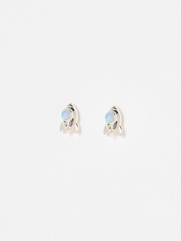 Oliver Bonas Blue Katy Opalite Rocket Silver Stud Earrings - Image 1 of 3