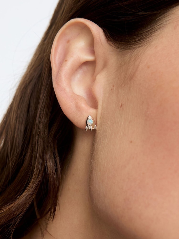 Oliver Bonas Blue Katy Opalite Rocket Silver Stud Earrings - Image 3 of 3