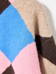 Oliver Bonas Pink Diamond Crew Neck Knitted Cardigan - Image 8 of 8