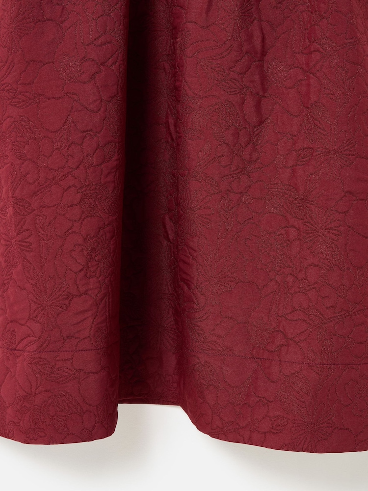 Oliver Bonas Red Floral Jacquard V-Neck Puff Sleeve Mini Dress - Image 7 of 7 Oliver Bonas Red Floral Jacquard V-Neck Puff Sleeve Mini Dress - Image 7 of 7